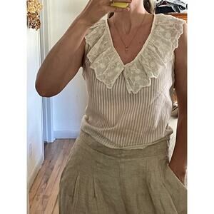 Vintage Lace Collar Sleeveless Blouse Size Small